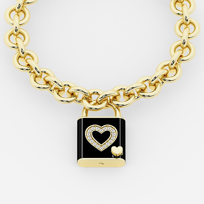 1/4 ctw Round Lab Grown Diamond Heart Design Lock Bracelet with Black Ceramic