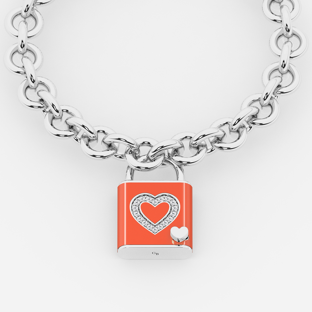 1/4 ctw Round Lab Grown Diamond Heart Design Lock Bracelet with Salmon Ceramic