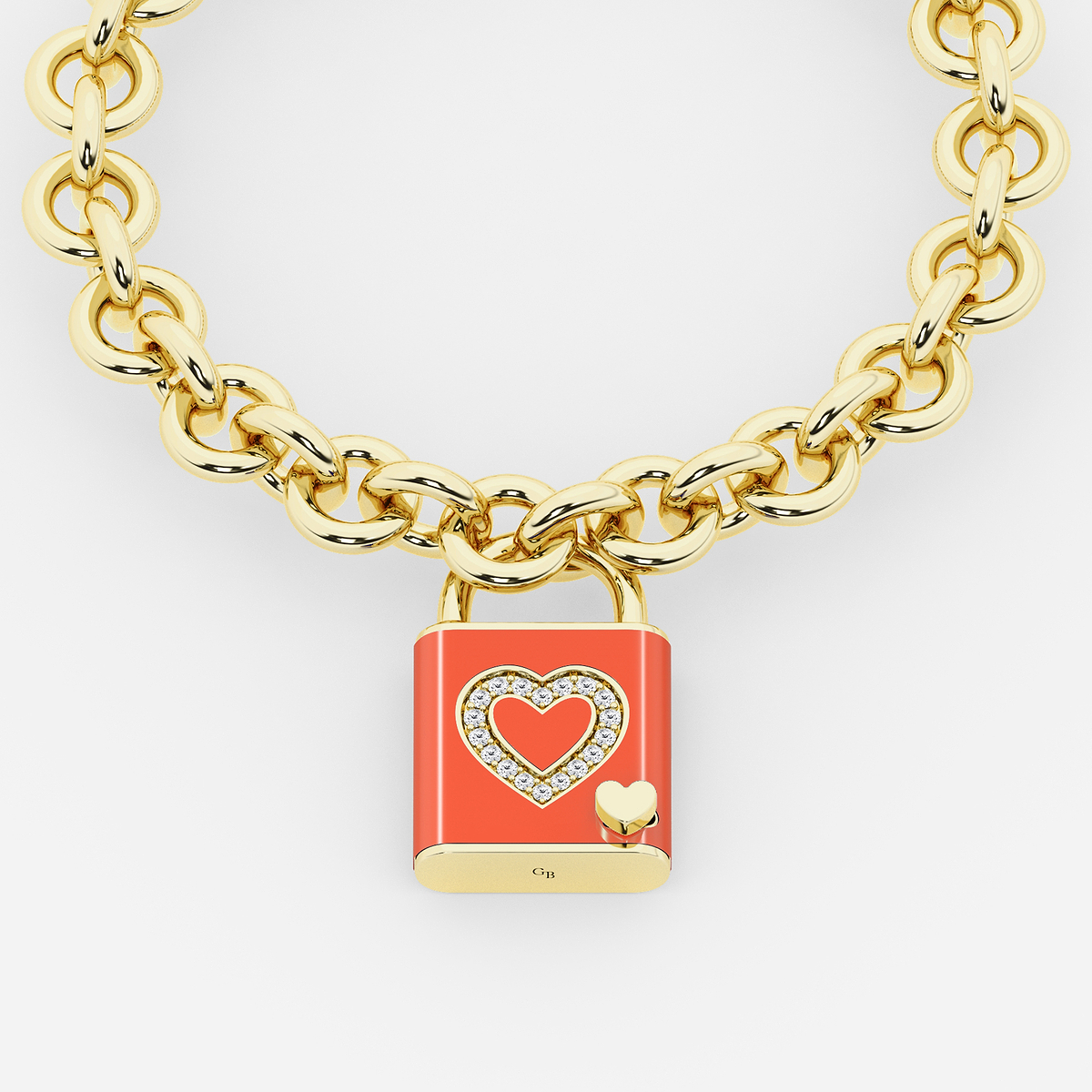 1/4 ctw Round Lab Grown Diamond Heart Design Lock Bracelet with Salmon Ceramic