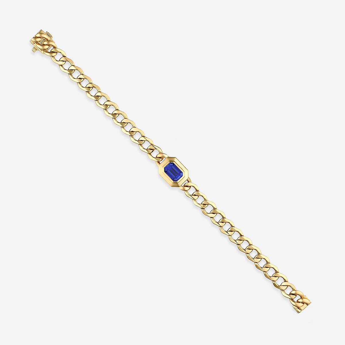 9X6 mm Emerald Cut Lab Grown Sapphire Solitaire Bracelet - 7 Inches