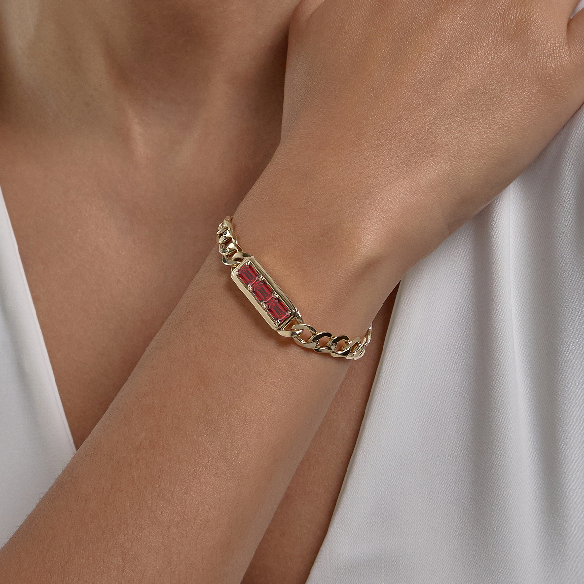 7x5 mm Emerald Cut Lab Grown Ruby Bracelet - 7 Inches