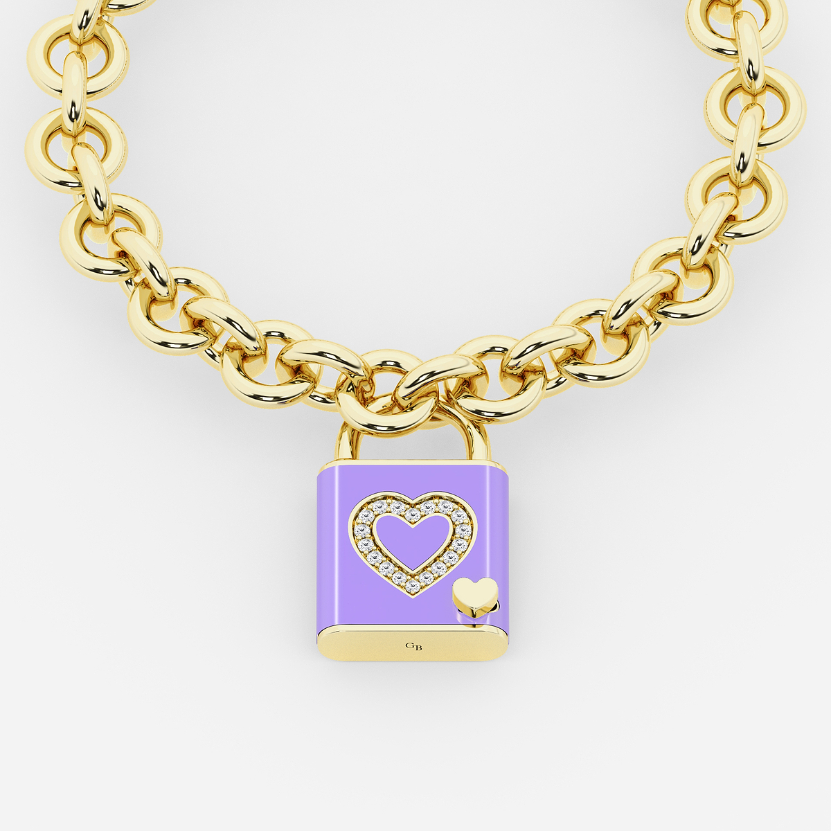 1/4 ctw Round Lab Grown Diamond Heart Design Lock Bracelet with Lavender Ceramic