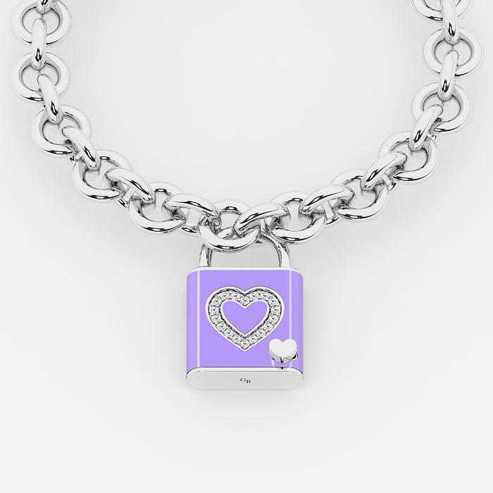 1/4 ctw Round Lab Grown Diamond Heart Design Lock Bracelet with Lavender Ceramic