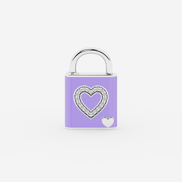 Pont Des Arts Lavender - 1/4 ctw Round Lab Grown Diamond Heart Design Lock Bracelet with Lavender Ceramic