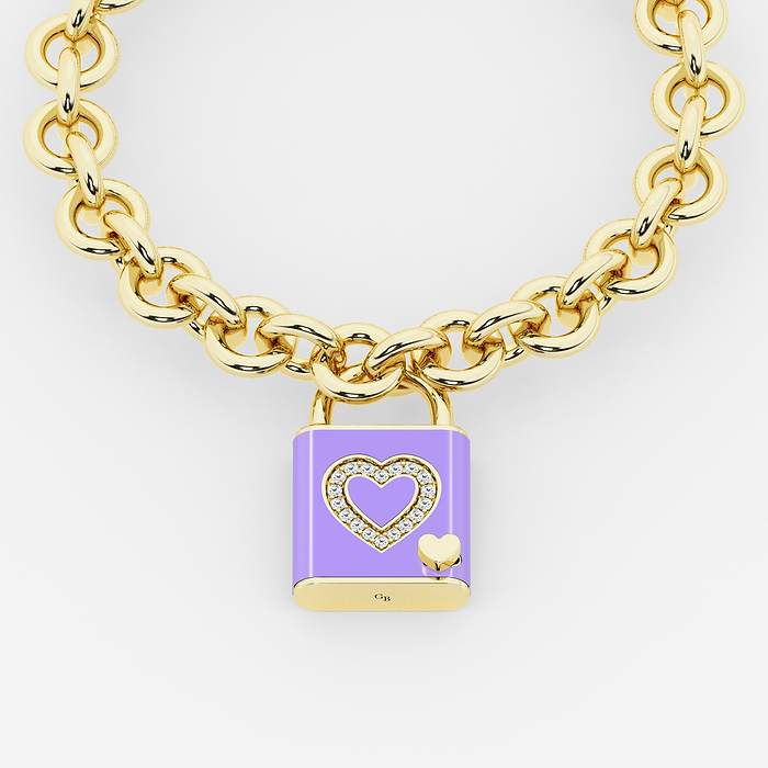 1/4 ctw Round Lab Grown Diamond Heart Design Lock Bracelet with Lavender Ceramic