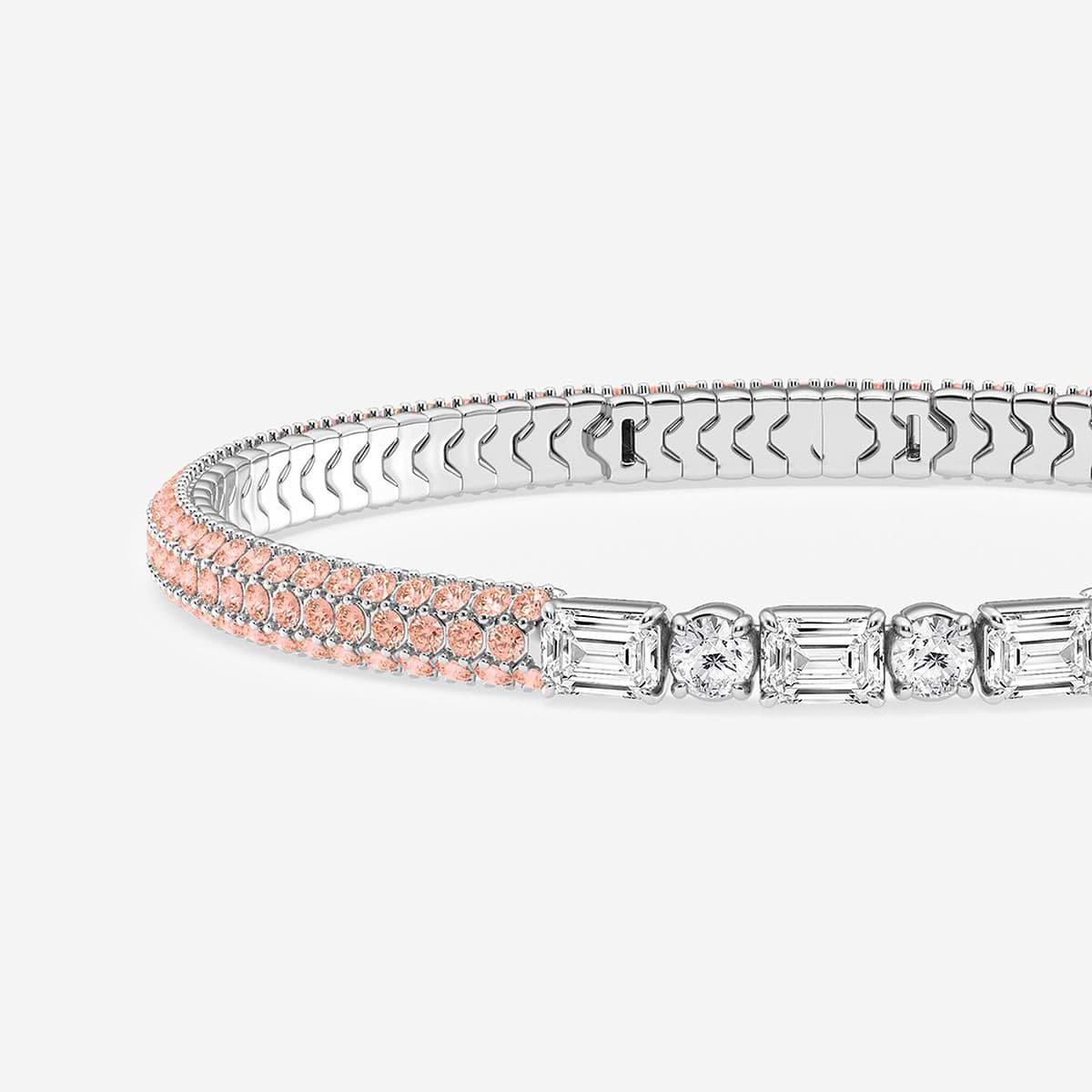Additional Image 1 for  1 7/8 ctw Emerald & Round Lab Grown Diamond Rollover Flexible Bangle Bracelet with 1.8 mm Pink Sapphire Side Stones - 7 Inches