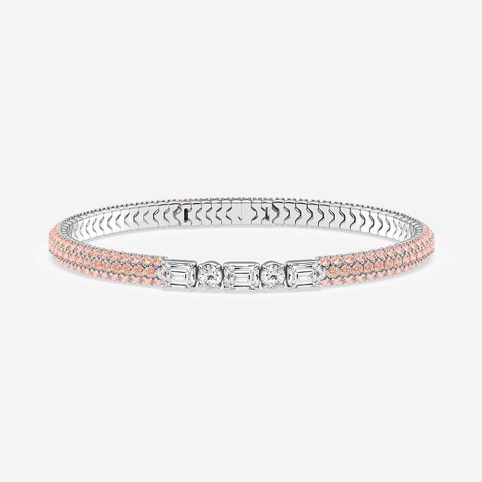Emerald & Round Lab Grown Diamond Rollover Flexible Bangle with Pink Sapphire Side Stones