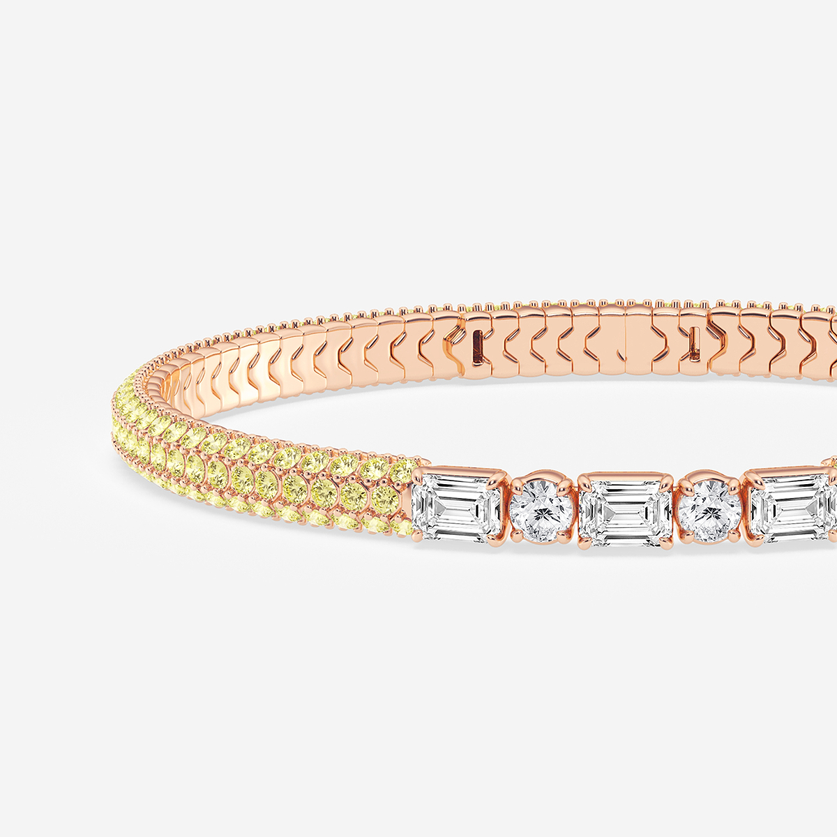 Additional Image 1 for  1 7/8 ctw Emerald & Round Lab Grown Diamond Rollover Flexible Bangle Bracelet with 1.8 mm Yellow Sapphire Side Stones - 7 Inches