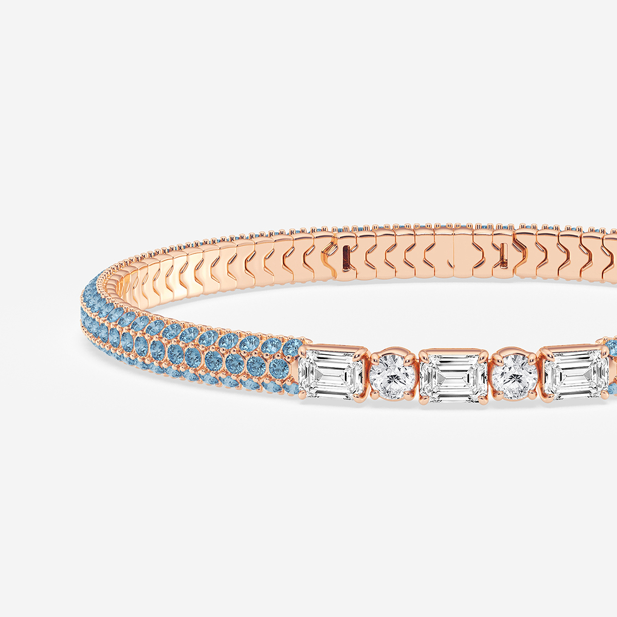 Additional Image 1 for  1 7/8 ctw Emerald & Round Lab Grown Diamond Rollover Flexible Bangle Bracelet with 1.8 mm Blue Sapphire Side Stones - 7 Inches