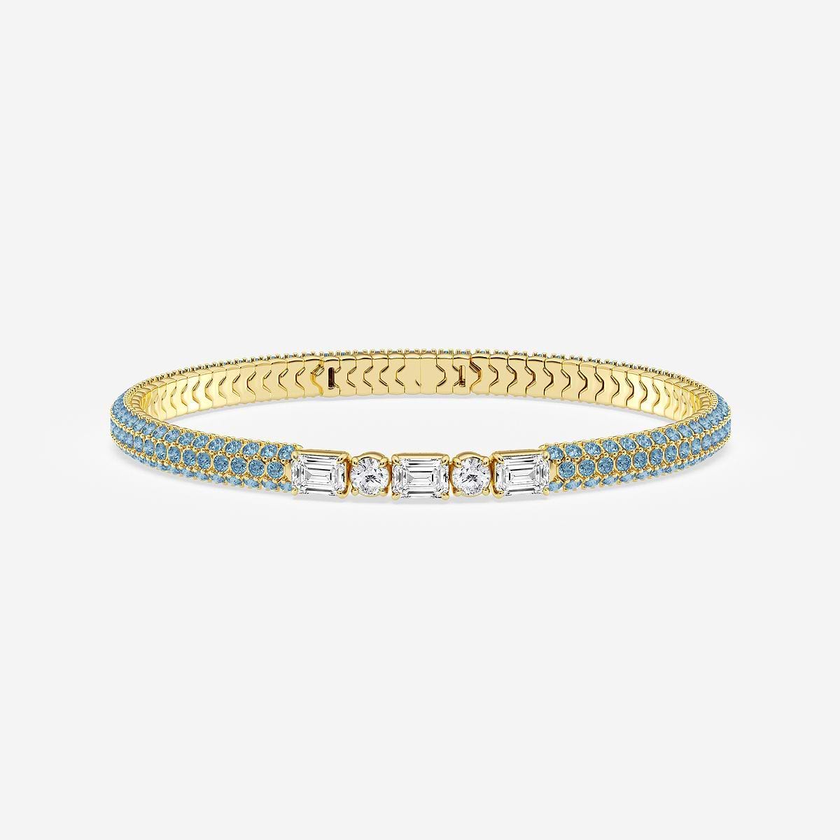 1 7/8 ctw Emerald & Round Lab Grown Diamond  Rollover Flexible Bangle Bracelet with 1.8 mm Blue Topaz Side Stones  - 7 Inches