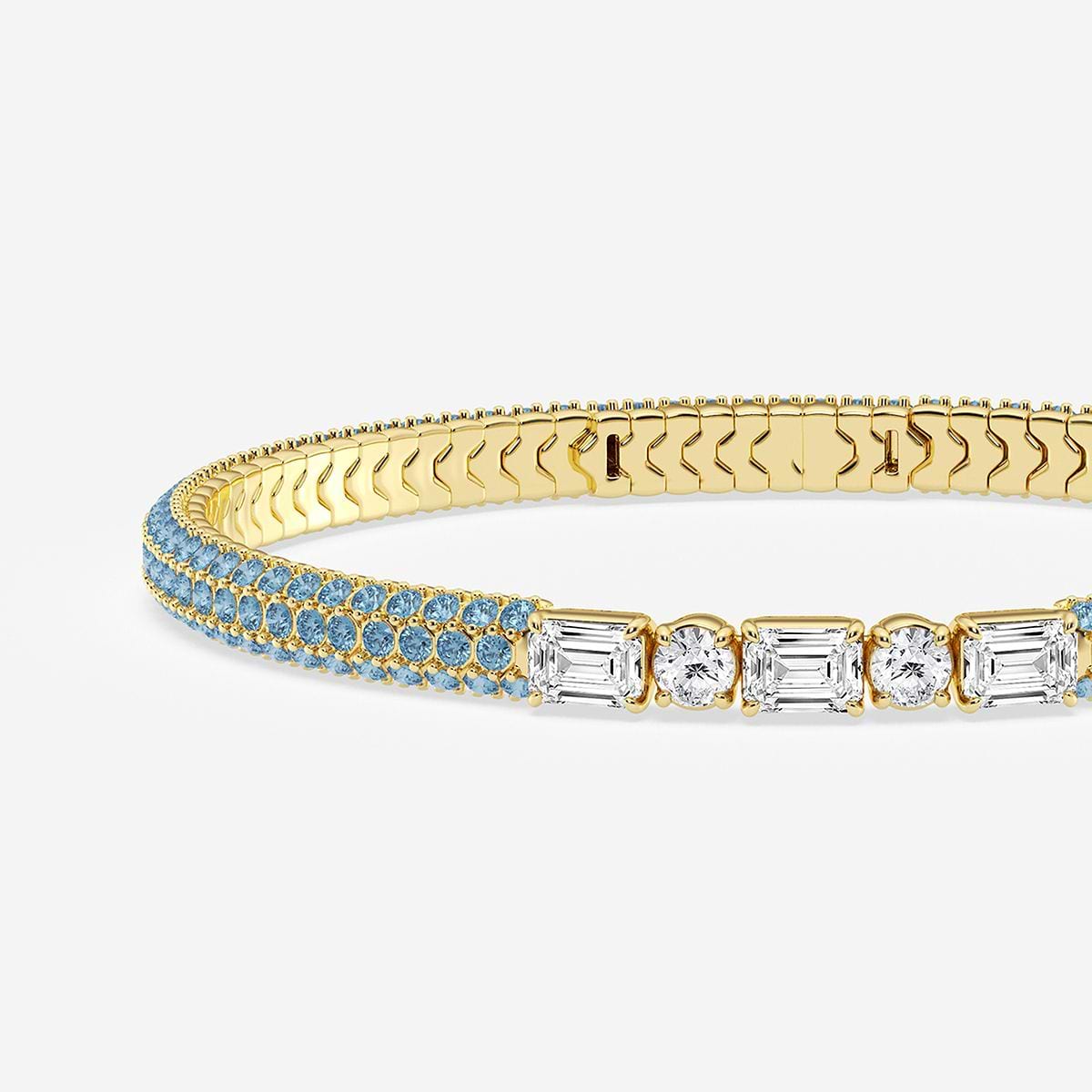 Additional Image 1 for  1 7/8 ctw Emerald & Round Lab Grown Diamond  Rollover Flexible Bangle Bracelet with 1.8 mm Blue Topaz Side Stones  - 7 Inches