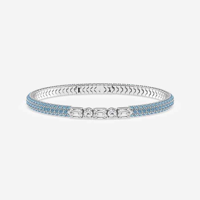 Emerald & Round Lab Grown Diamond Rollover Flexible Bangle with Blue Topaz Side Stones