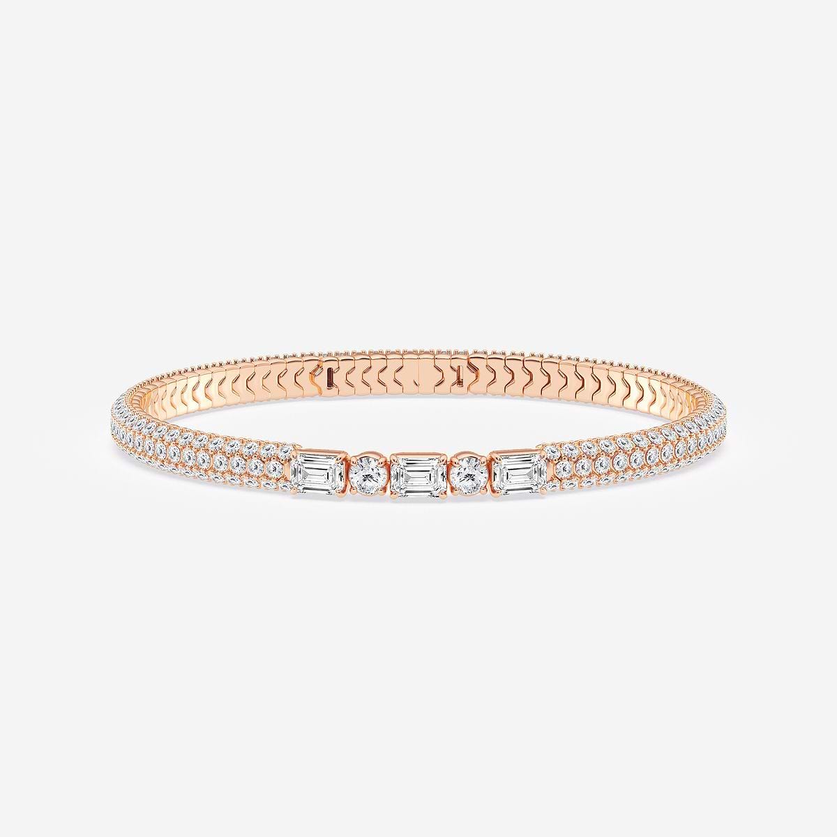 7 1/5 ctw Emerald & Round Lab Grown Diamond  Rollover Flexible Bangle Bracelet - 7 Inches