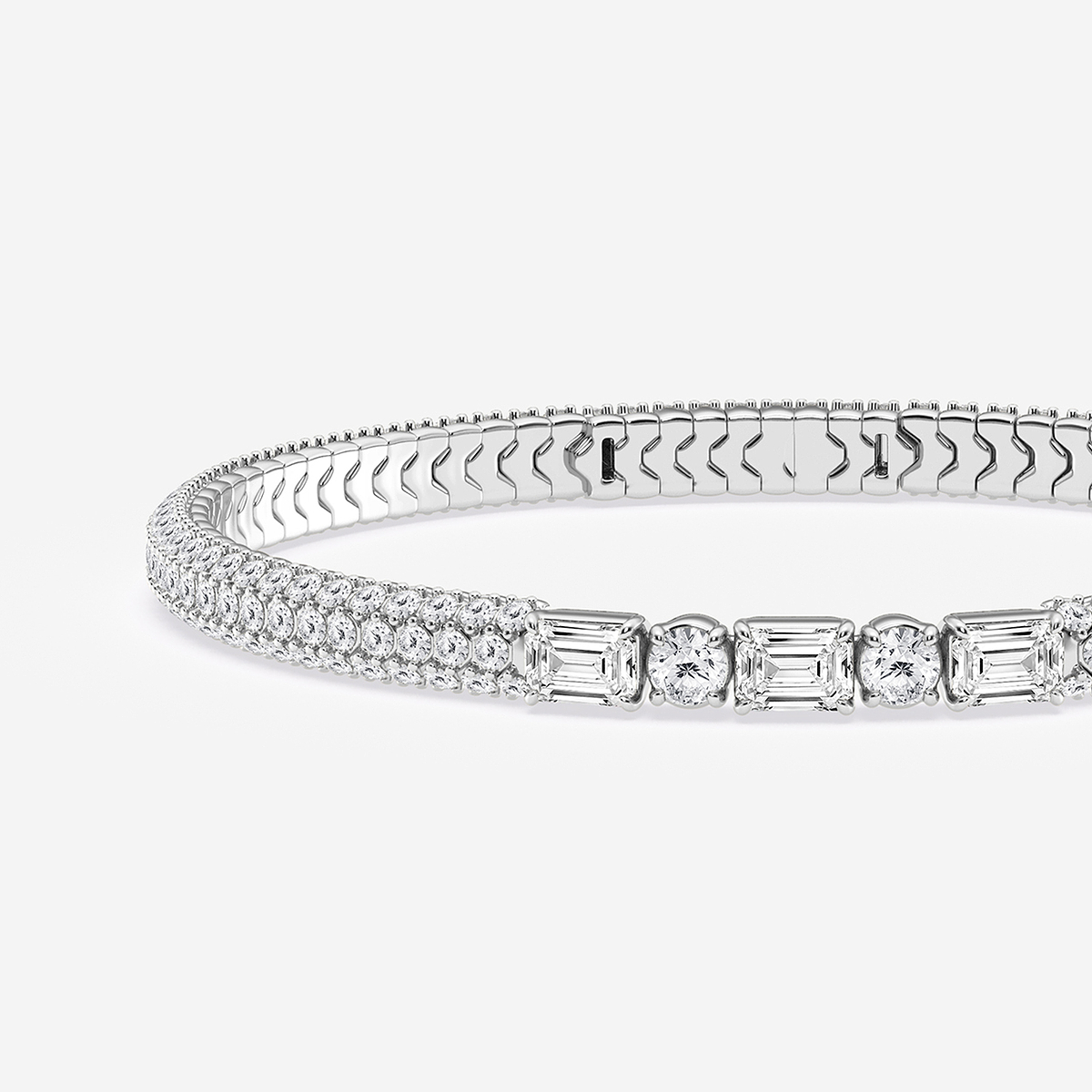 Additional Image 1 for  7 1/5 ctw Emerald & Round Lab Grown Diamond  Rollover Flexible Bangle Bracelet - 7 Inches