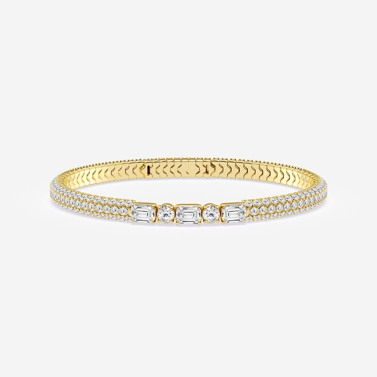 7 1/5 ctw Emerald & Round Lab Grown Diamond  Rollover Flexible Bangle Bracelet - 7 Inches