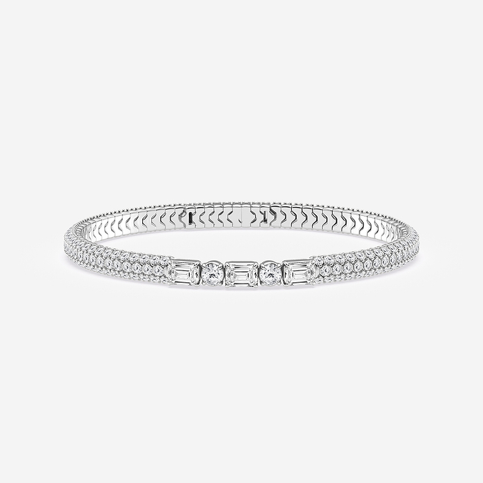 7 1/5 ctw Emerald & Round Lab Grown Diamond  Rollover Flexible Bangle Bracelet - 7 Inches