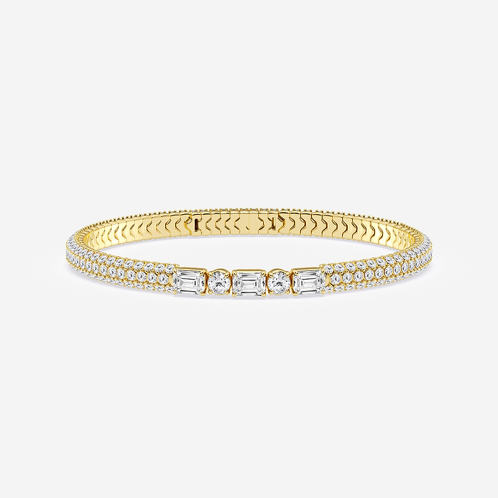 7 1/5 ctw Emerald & Round Lab Grown Diamond  Rollover Flexible Bangle Bracelet - 7 Inches