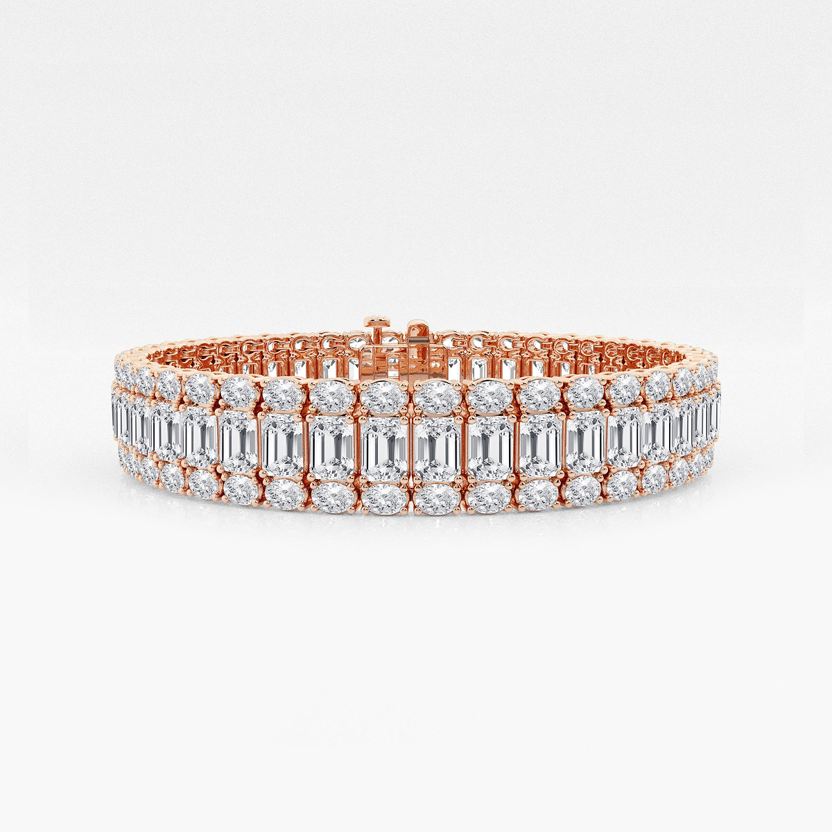 25 1/2 ctw Emerald Lab Grown Diamond Three Row Bracelet - 7 Inches