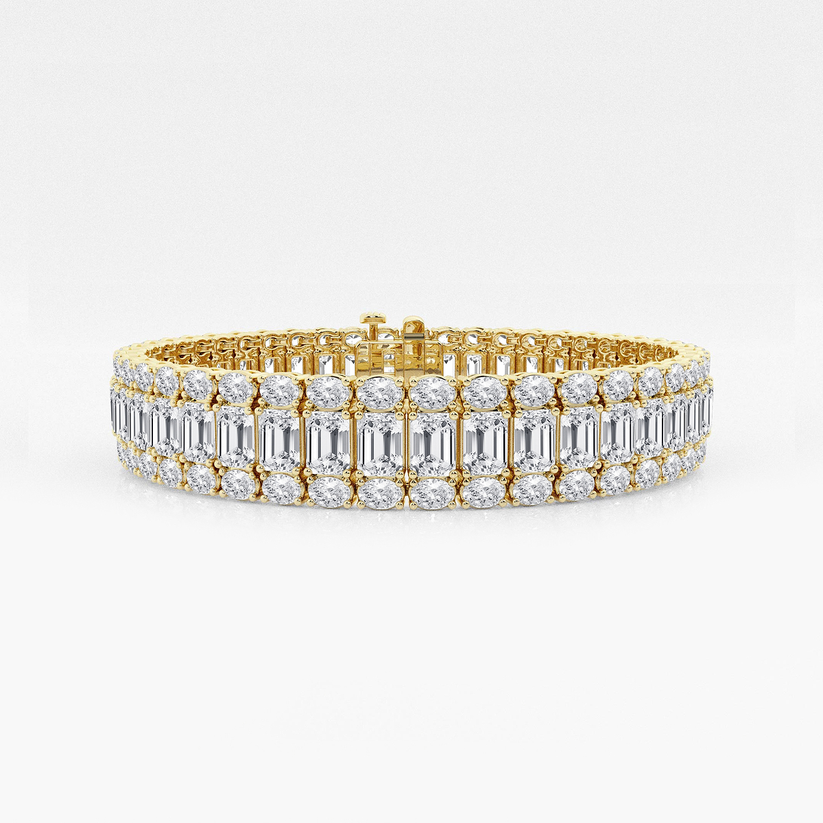 25 1/2 ctw Emerald Lab Grown Diamond Three Row Bracelet - 7 Inches