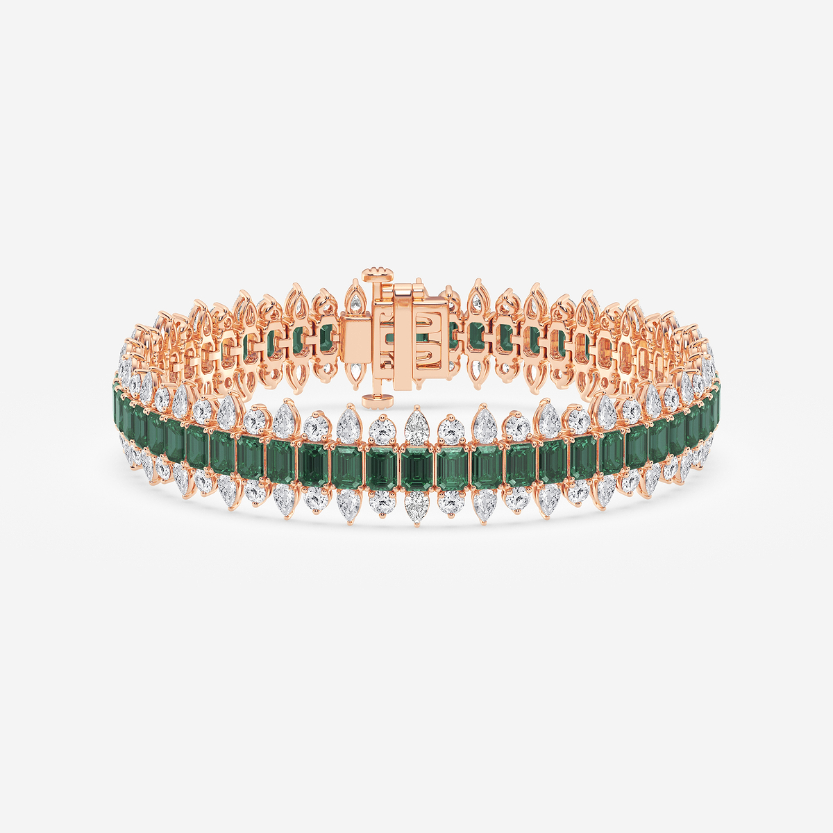 4.1x2.9 mm Created Emerald and 5 1/2 ctw Round and Pear Lab Grown Diamond Fashion Bracelet - 7 Inches 14K Rose Gold