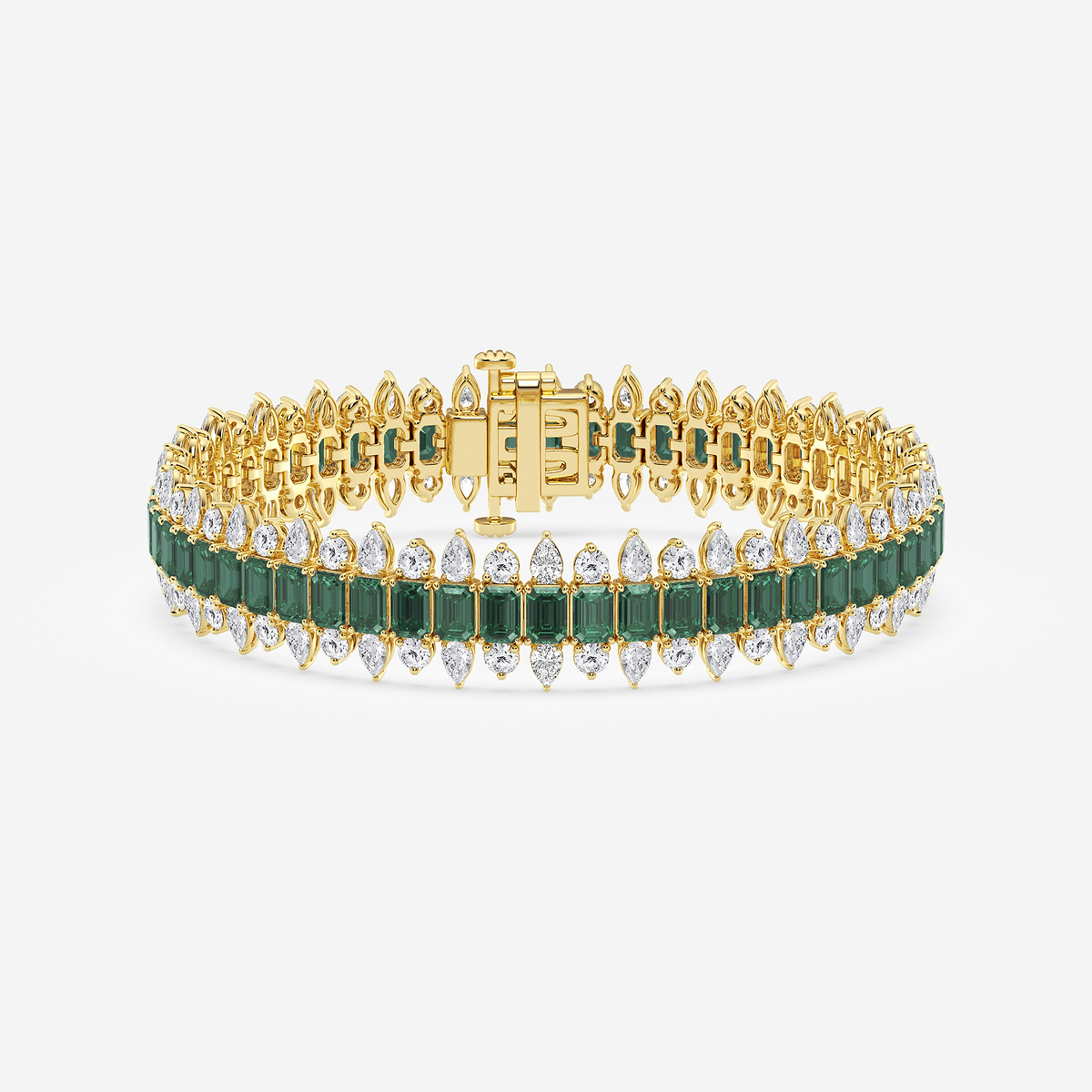 14 1/2 Created Emerald and Round and Pear Lab Grown Diamond Bracelet - 7 Inches