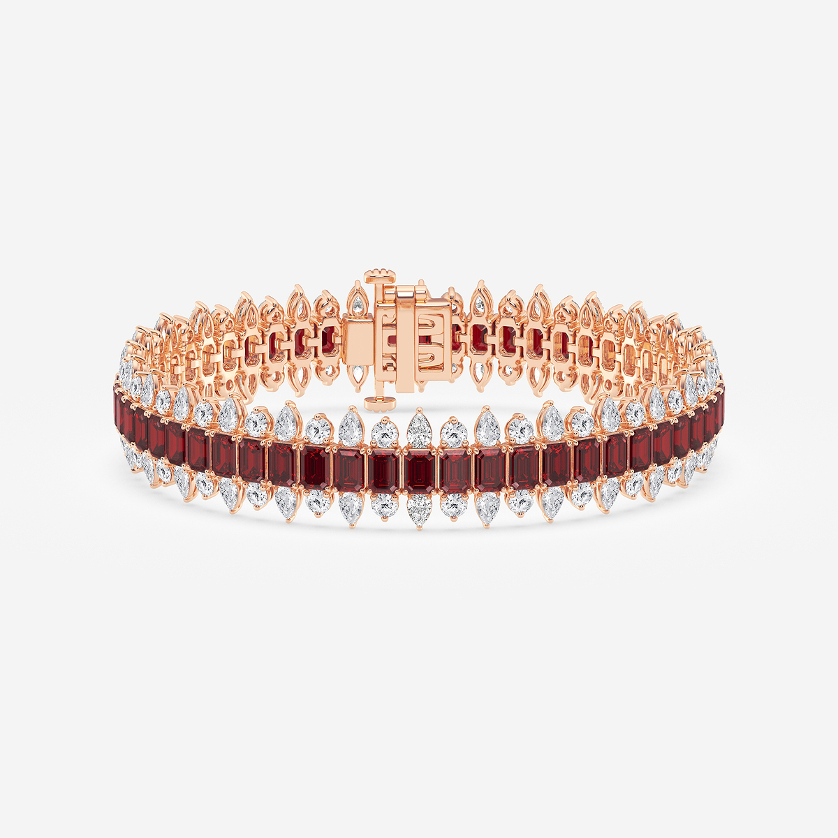 14 1/2 Emerald Cut Created Ruby and Round and Pear Lab Grown Diamond Bracelet - 7 Inches