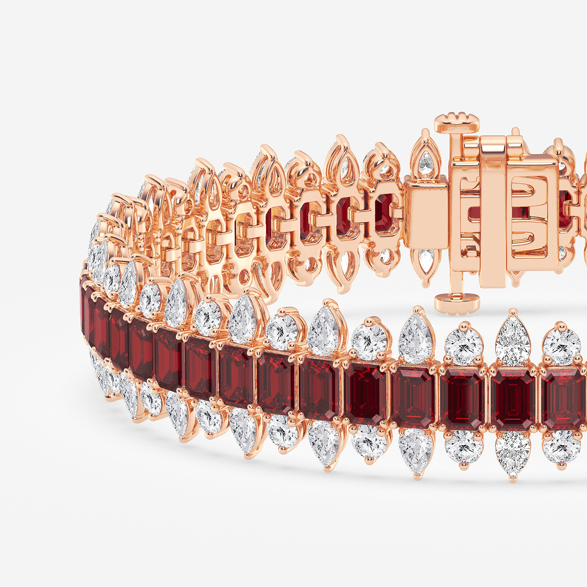 Additional Image 1 for  14 1/2 Emerald Cut Created Ruby and Round and Pear Lab Grown Diamond Bracelet - 7 Inches