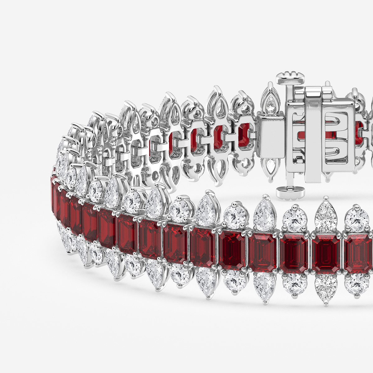 Additional Image 1 for  14 1/2 Emerald Cut Created Ruby and Round and Pear Lab Grown Diamond Bracelet - 7 Inches