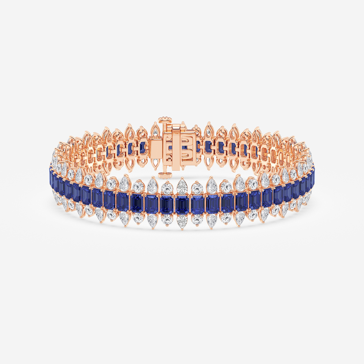 14 1/2 Emerald Cut Created Sapphire and Round and Pear Lab Grown Diamond Bracelet - 7 Inches