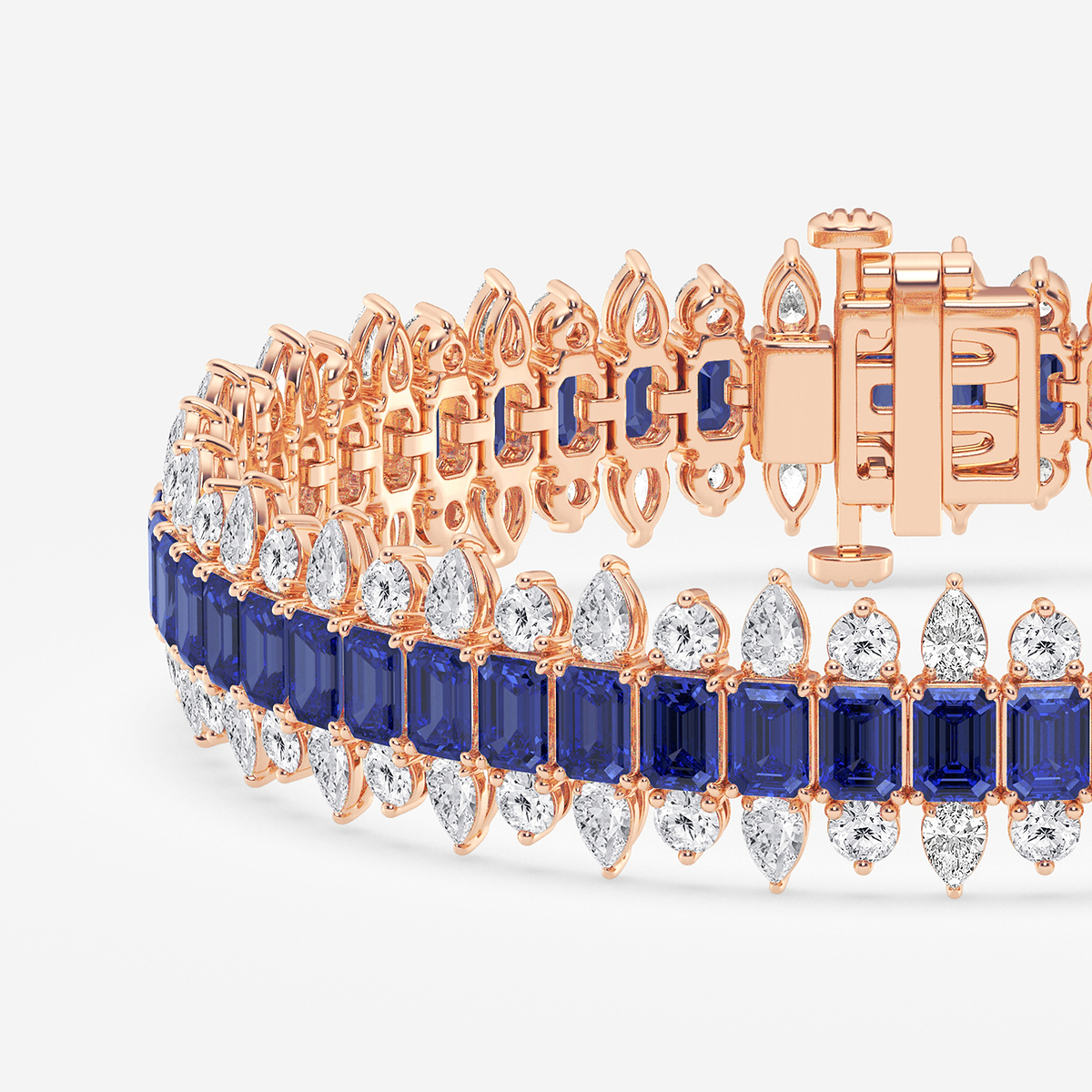 Additional Image 1 for  14 1/2 Emerald Cut Created Sapphire and Round and Pear Lab Grown Diamond Bracelet - 7 Inches