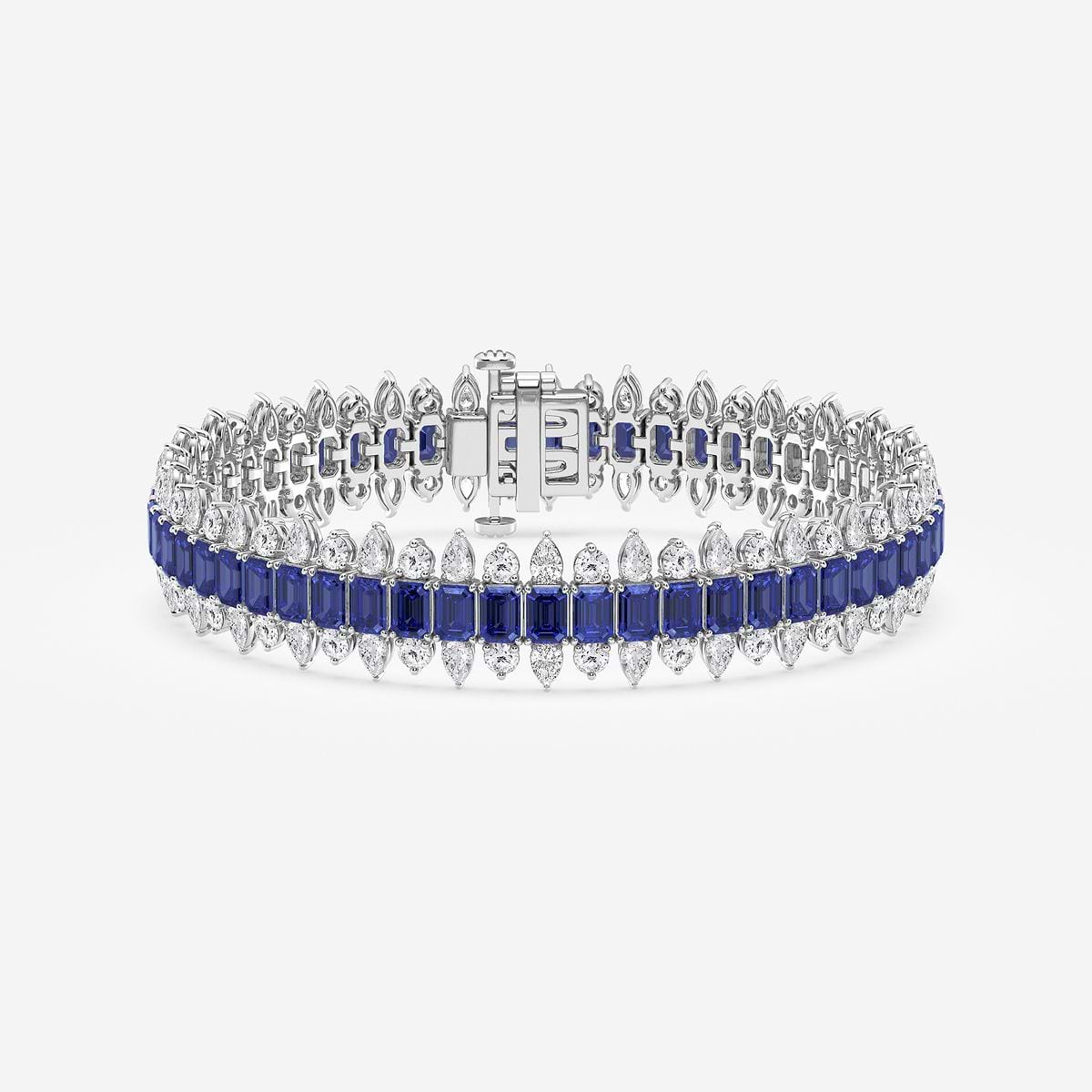 4.1x2.9 mm Emerald Cut Created Sapphire and 5 1/2 ctw Round and Pear Lab Grown Diamond Fashion Bracelet - 7 Inches