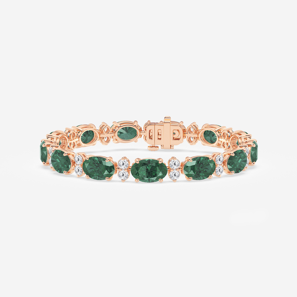 7 1/2 ctw Oval Cut Created Emerald and Round Lab Grown Diamond Bracelet - 7 Inches