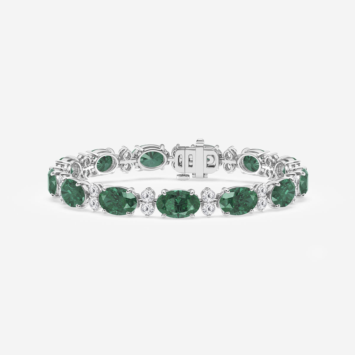 7 1/2 ctw Oval Cut Created Emerald and Round Lab Grown Diamond Bracelet - 7 Inches