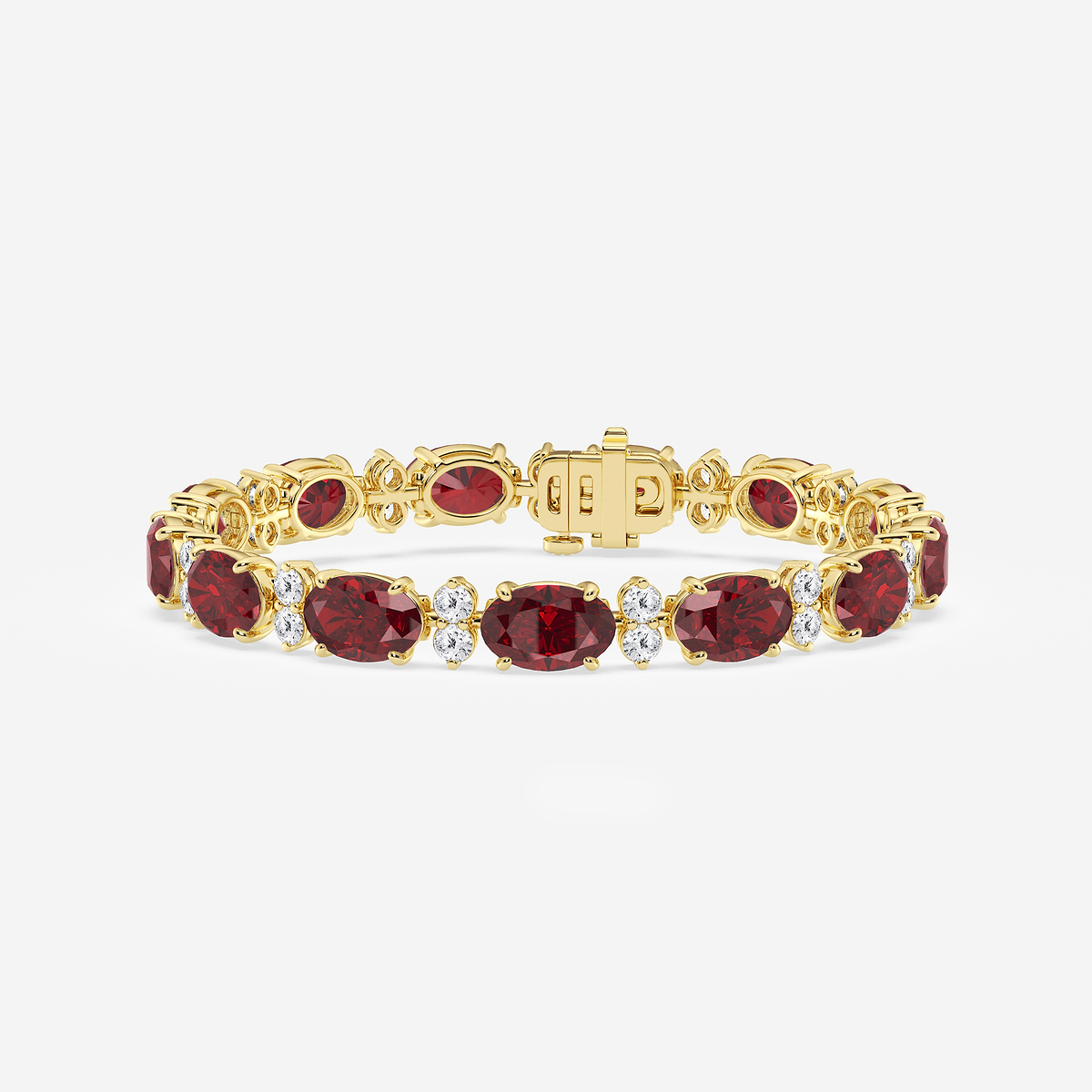 7 1/2 ctw Oval Cut Created Ruby and Round Lab Grown Diamond Bracelet - 7 Inches