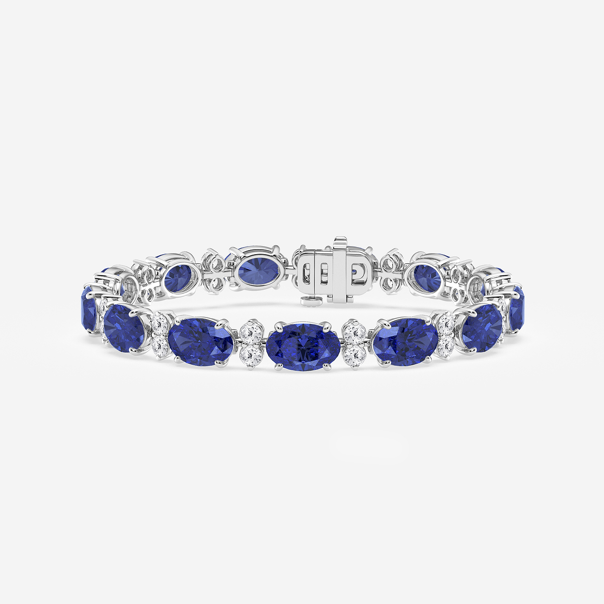 7 1/2 ctw Oval Cut Created Sapphire and Round Lab Grown Diamond Bracelet - 7 Inches