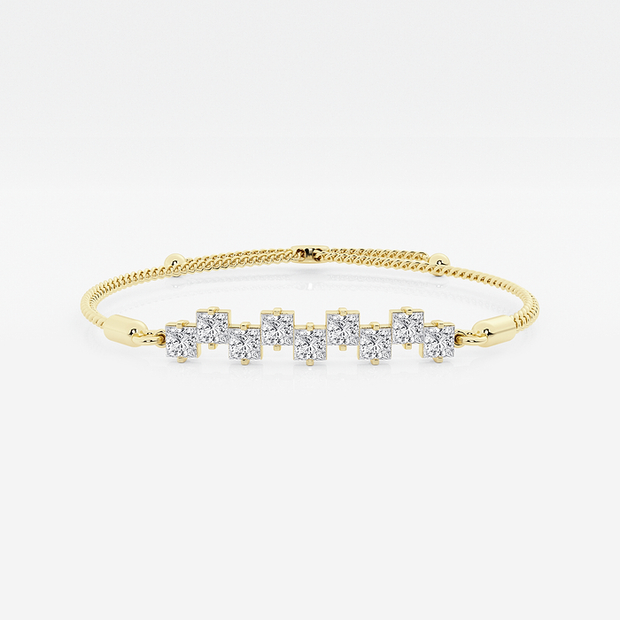Stagger Nine Stone - 2 1/4 ctw Princess Lab Grown Diamond Stagger Nine Stone Bolo Bracelet - 8.75 Inches