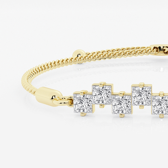 Stagger Nine Stone - 2 1/4 ctw Princess Lab Grown Diamond Stagger Nine Stone Bolo Bracelet - 8.75 Inches
