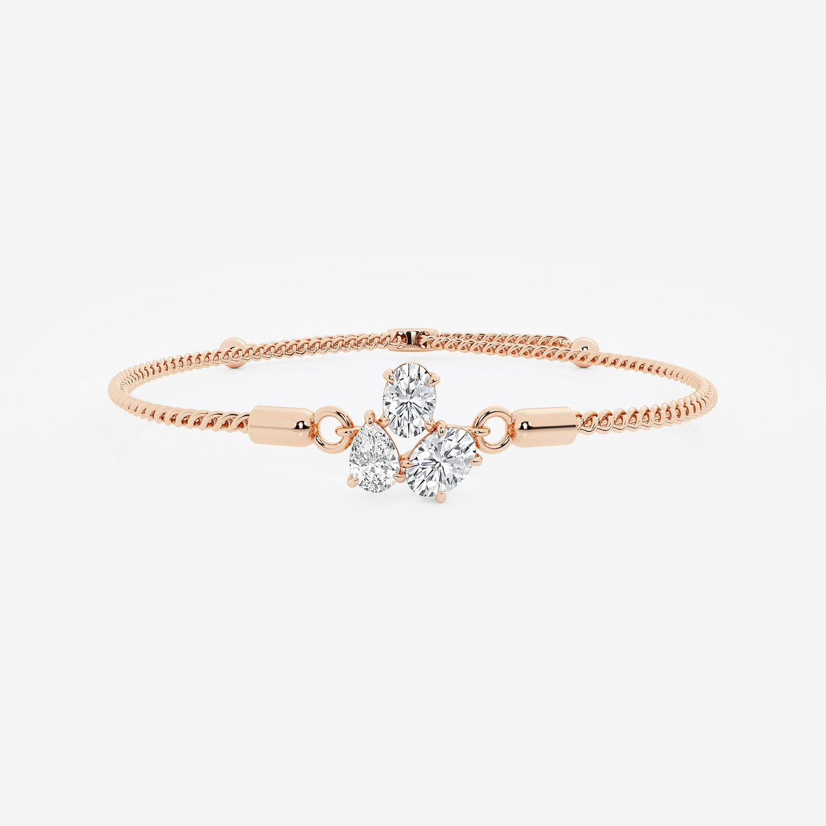 1 1/4 ctw Oval and Pear Lab Grown Diamond Three Stone Bolo Bracelet - 8 Inches