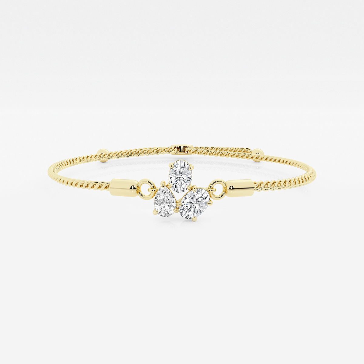 1 1/4 ctw Oval and Pear Lab Grown Diamond Three Stone Bolo Bracelet - 8 Inches