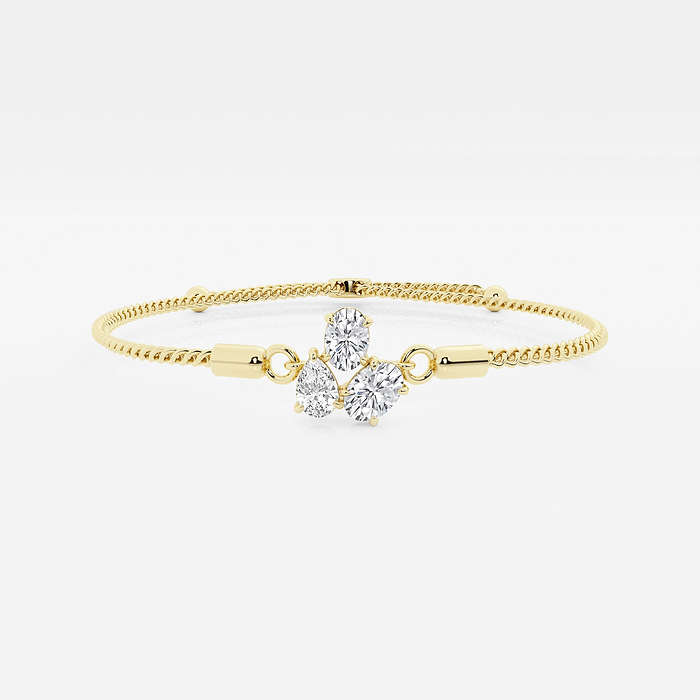 Oval Pear Bolo - 1 1/4 ctw Oval and Pear Lab Grown Diamond Three Stone Bolo Bracelet - 8 Inches