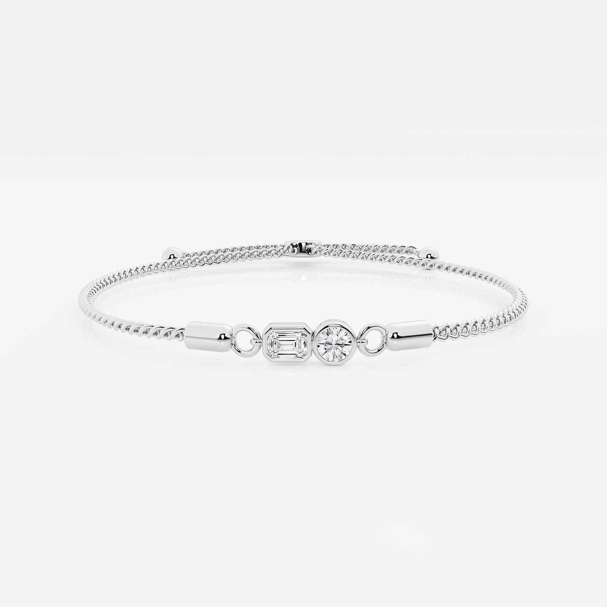 1/2 ctw Toi Et Moi Emerald and Round Bezel Bolo Bracelet - 8 Inches