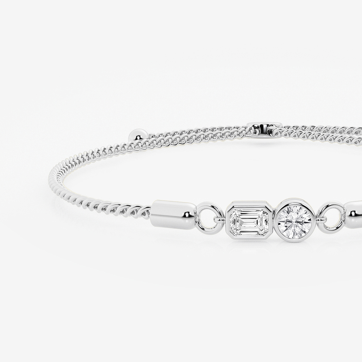 Additional Image 1 for  1/2 ctw Toi Et Moi Emerald and Round Bezel Bolo Bracelet - 8 Inches
