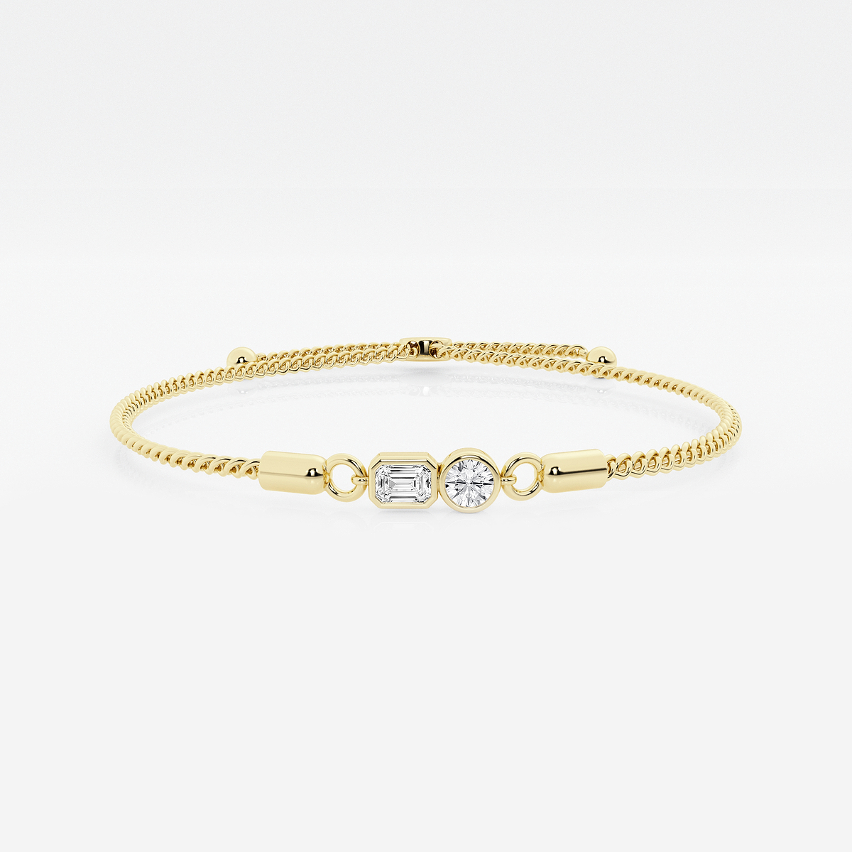 1/2 ctw Toi Et Moi Emerald and Round Bezel Bolo Bracelet - 8 Inches