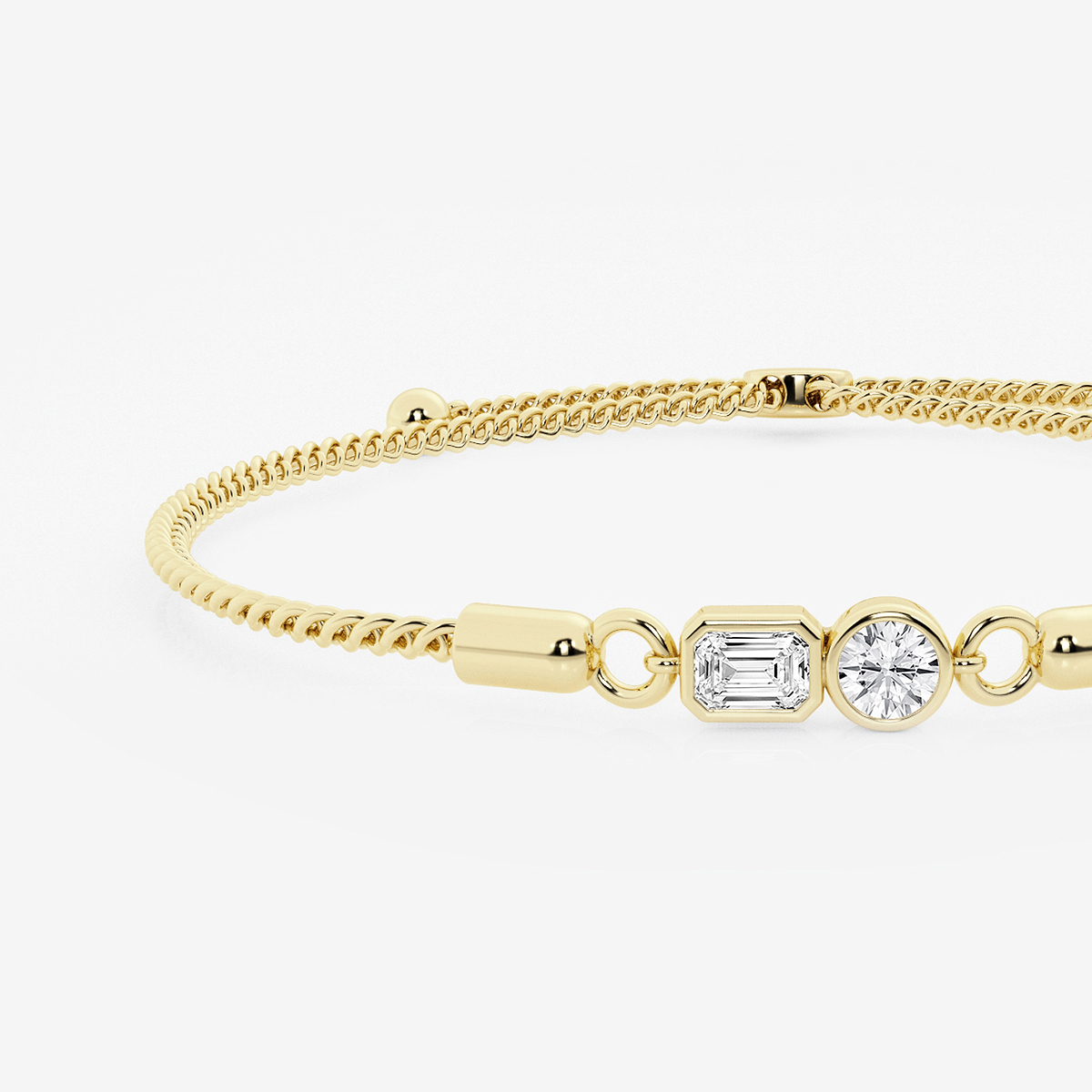 Additional Image 1 for  1/2 ctw Toi Et Moi Emerald and Round Bezel Bolo Bracelet - 8 Inches