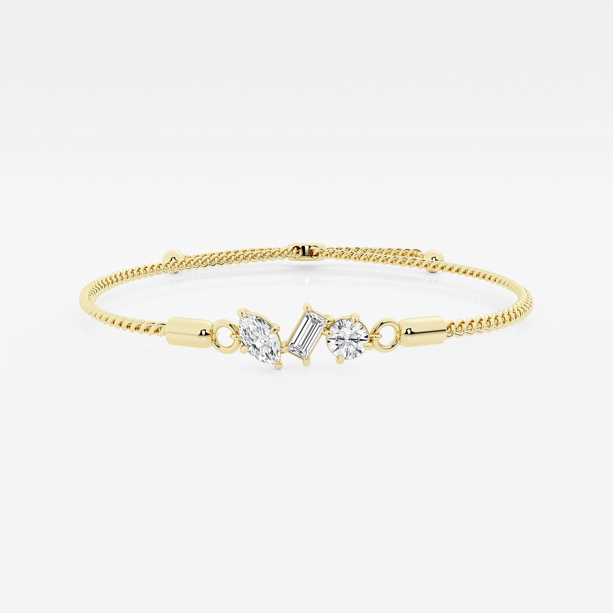 3/4 ctw Multi-Shape Lab Grown Diamond Three Stone Bolo Bracelet - 8 Inches