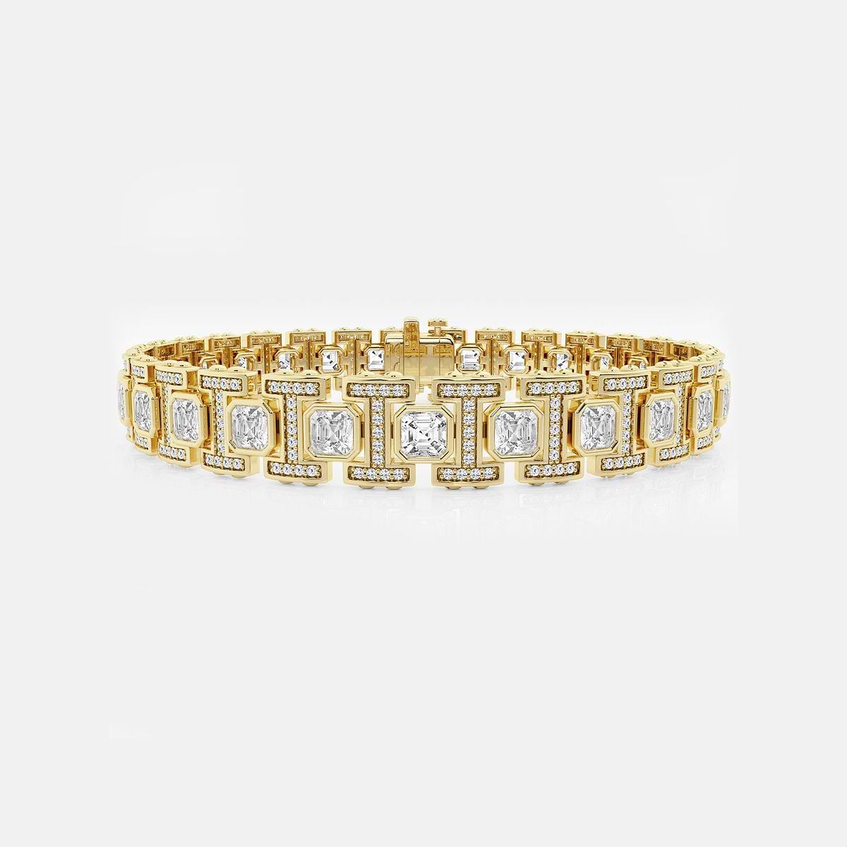 12 7/8 ctw Asscher and Round Lab Grown Diamond Link Bracelet 14K Yellow Gold, F, VS2