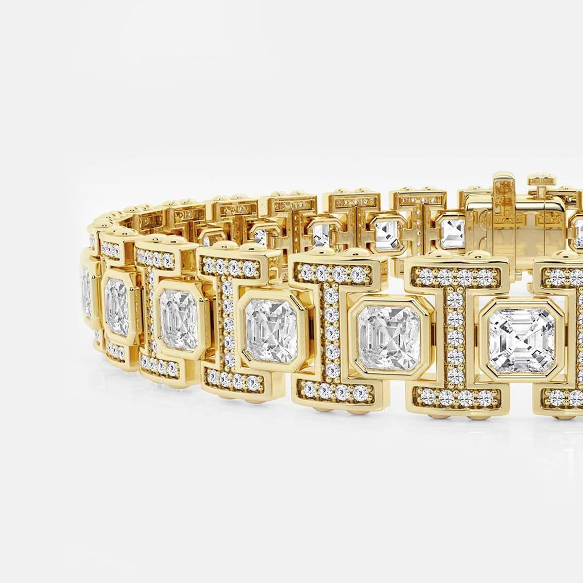 12 7/8 ctw Asscher and Round Lab Grown Diamond Link Bracelet 14K Yellow Gold, F, VS2