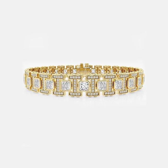 Asscher and Round Link Bracelet