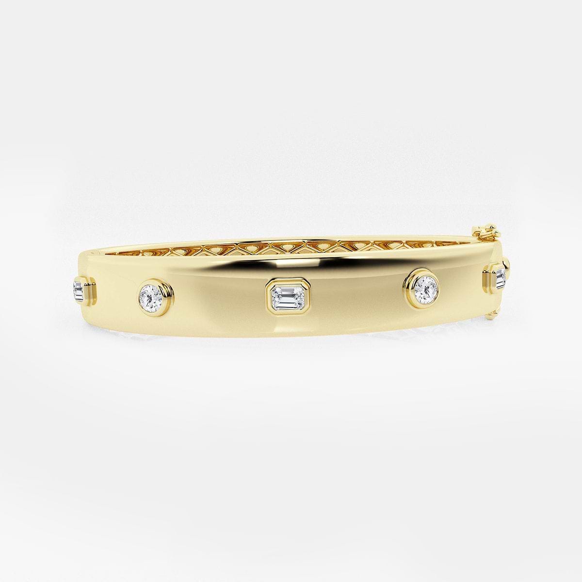 1 ctw Round and Emerald Lab Grown Diamond Five Stone Bangle Bracelet 7 Inches - 18K Yellow Gold Plated Vermeil