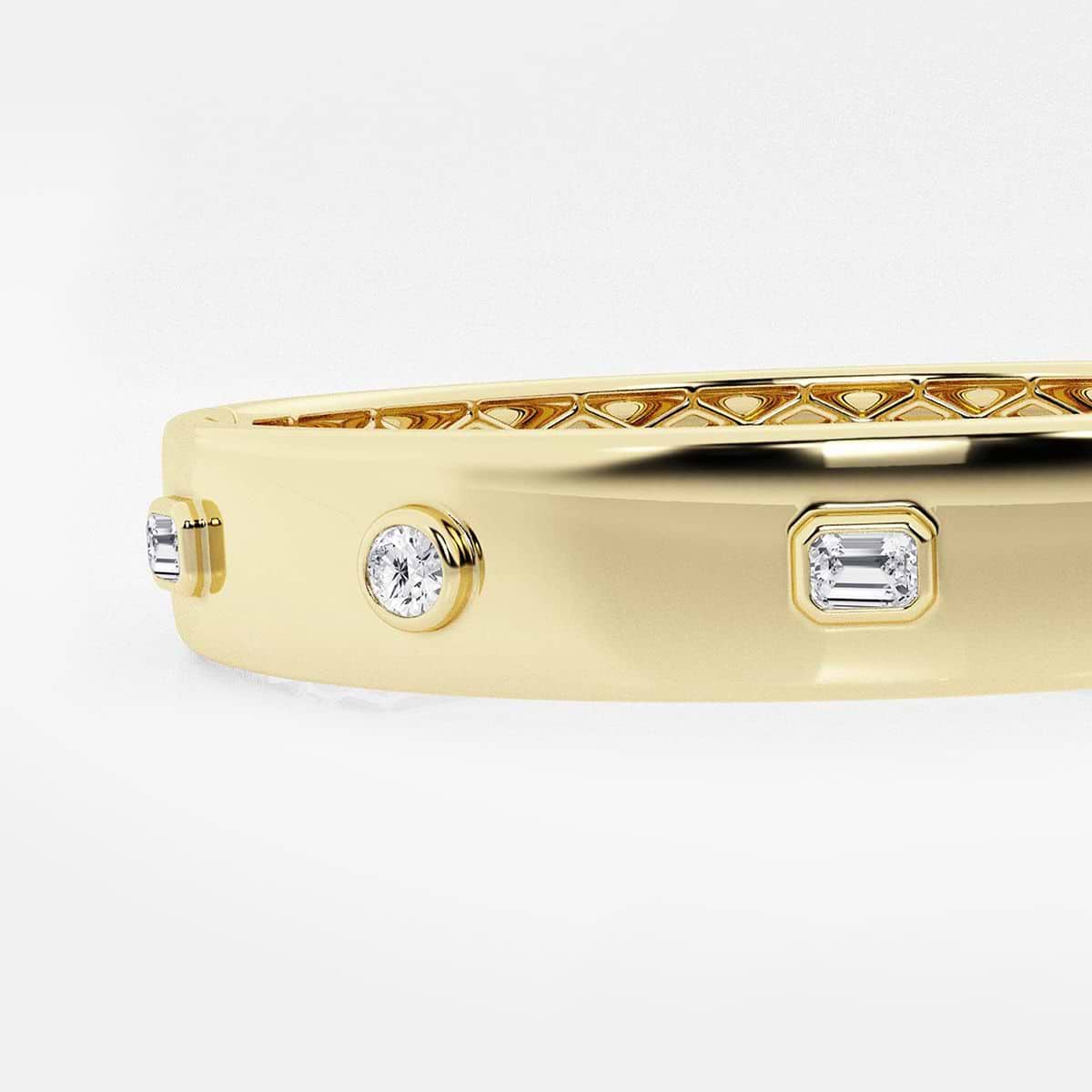 Additional Image 1 for  1 ctw Round and Emerald Lab Grown Diamond Five Stone Bangle Bracelet 7 Inches - 18K Yellow Gold Plated Vermeil
